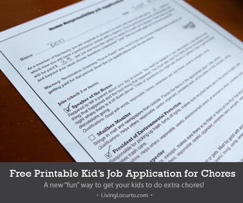 Kid Job Application for Chores {Free Printable Chore Chart}