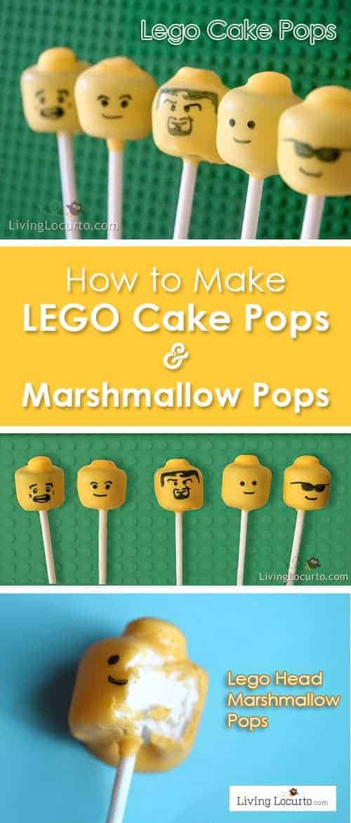 How to make DIY Lego Cake Pops and Lego Marshmallow Pops. Easy Recipe idea for a LEGO Birthday Party. Kids will love these edible minifigures.