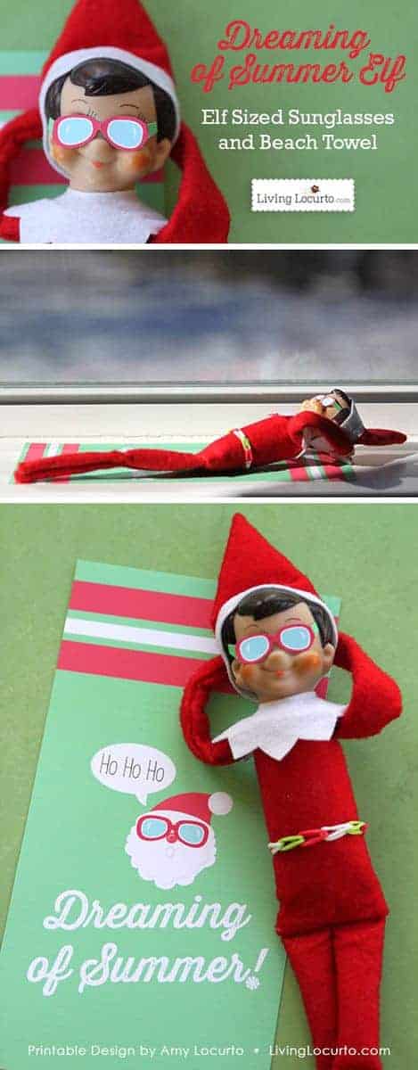 Christmas Elf Sunglasses and Santa Beach Towel. Fun paper printable idea for your Christmas elf! Kids will love this fun surprise.