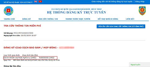 thông báo kết quả tra cứu xe đã thế chấp ngân hàng