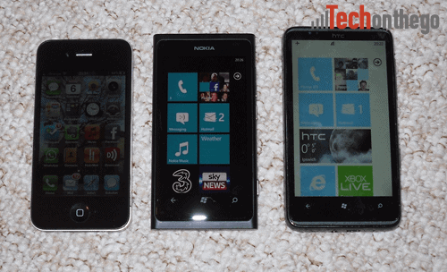 nokia lumia 800 and iphone4 and htc hd7 nokia lumia 800 and iphone4 and htc hd7
