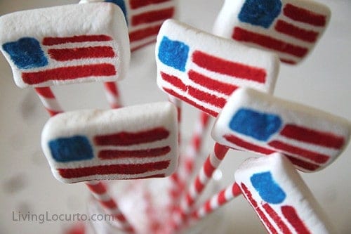 American Flag Marshmallow Pops -  Easy Edible Craft LivingLocurto.com