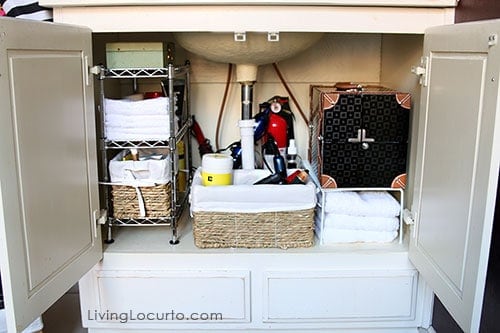 Great Organizing Ideas for your Bathroom! Cabinet Bathroom Organization Makeover - Before and After photos. LivingLocurto.com