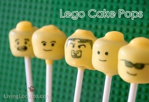 How to make DIY Lego Cake Pops and Lego Marshmallow Pops. Easy Recipe idea for a LEGO Birthday Party. Kids will love these edible minifigures.