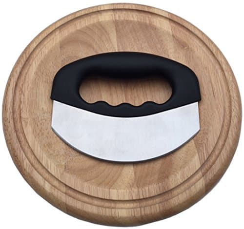 Checkered Chef Mezzaluna Knife and Round Cutting Board - Rocker Knife, Mincing Knife, and Mezzaluna Chopper w/ Cover and Herb Board-Salad Chopper & Wood Butting Board