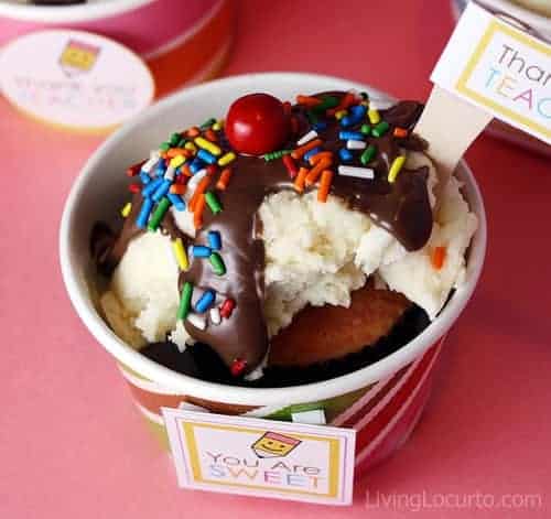 Teacher Appreciation Ice Cream Sundae Cupcake Recipe - Free Party Printabels