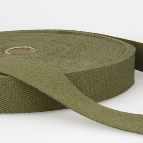 Cotton Webbing - 25mm - Khaki - Sold by the metre