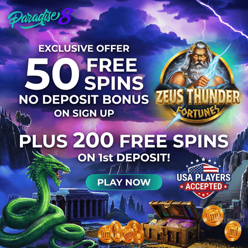 Join Paradise 8 to get 50 free spins! 