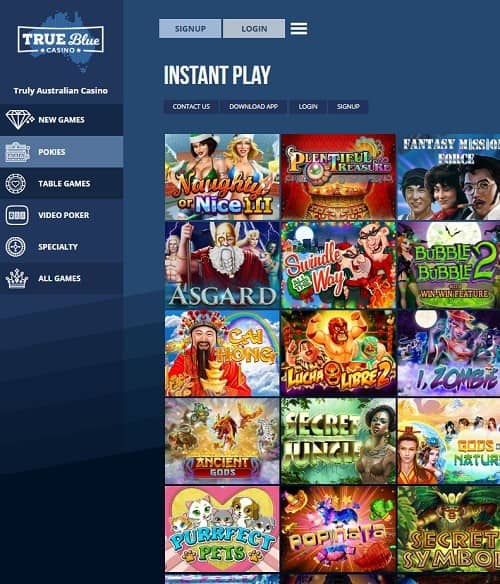 True Blue Casino free bonus codes