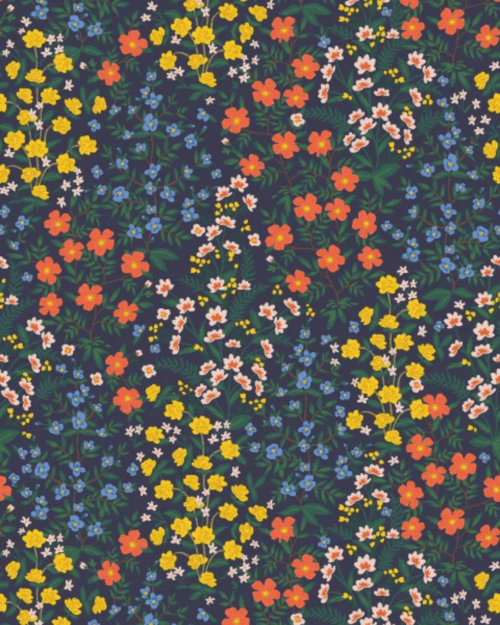 Rifle Paper Co - Camont Wildwood Flowers in Navy Canvas - Sold by the metre