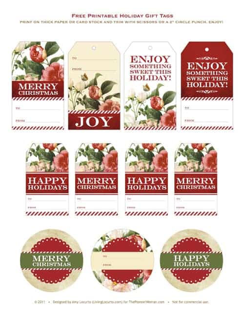 The Pioneer Woman Free Printable Holiday Gift Tags