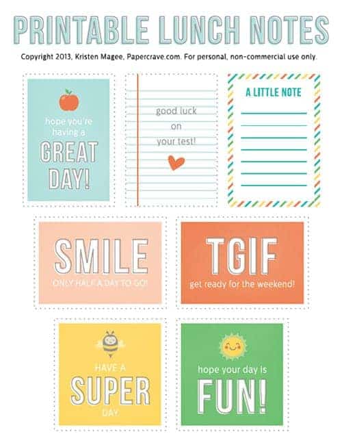 7 free printable lunch box notes