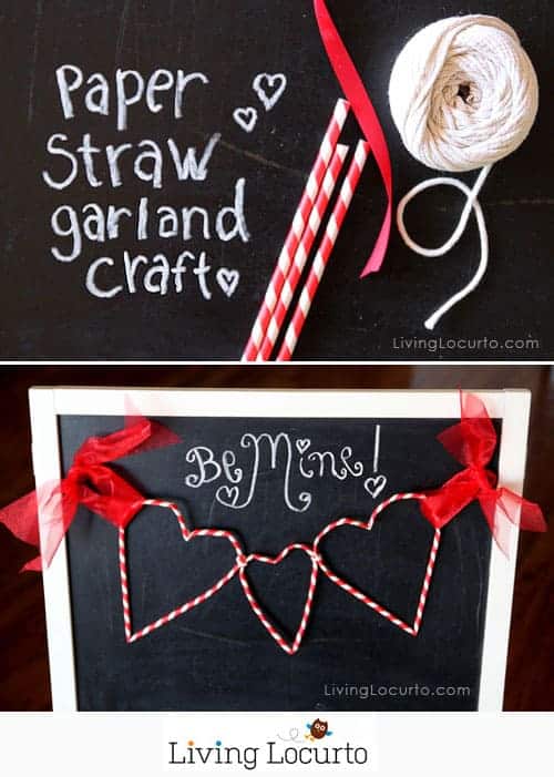 Paper Straw Heart Garland - DIY Home Decoration Ideas for Valentine's Day. Easy to make Home Decor Crafts for Valentine’s Day. Homemade Valentines ideas for mantle decorating, party tables, yard art, heart garland, valentine trees, kids rooms and more! LivingLocurto.com