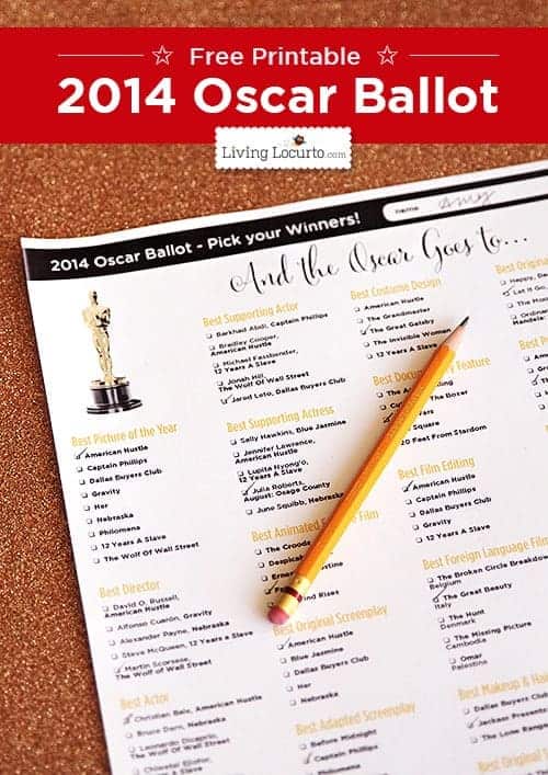 2014 Oscars Ballot ~ Free Party Printables