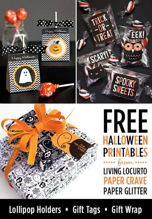 I Love these Halloween Free Printables! Cute designs by LivingLocurto.com, Papercrave.com & PaperGlitter.com