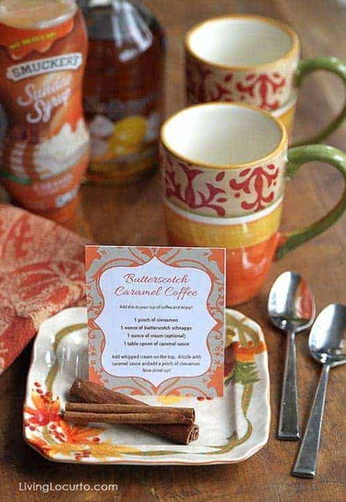 Butterscotch Caramel Coffee Recipe with a Coffee Bar Free Printable. 