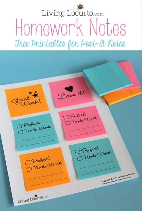 Print on Post-It Notes – Free Printables for School Homework