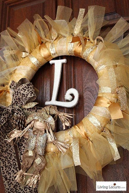 DIY Gold Fall Holiday Ribbon Wreath Craft