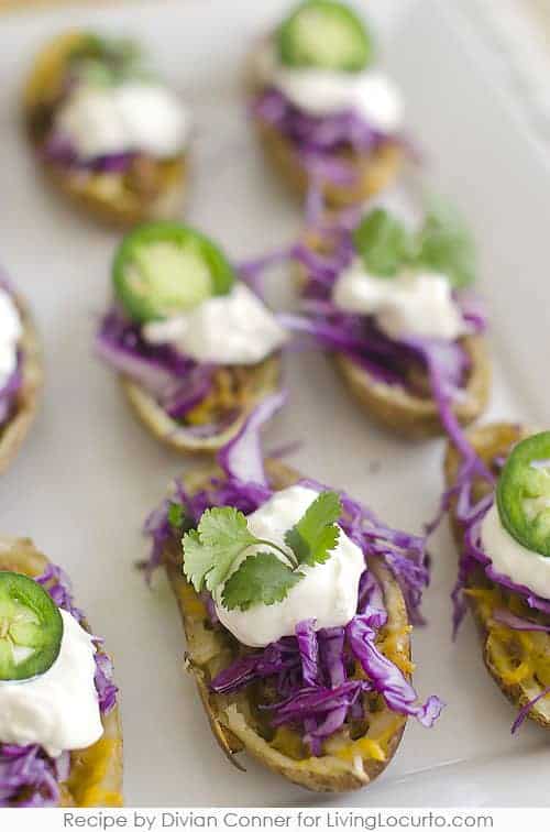 Easy Taco Potato Skins make the perfect Football Party Appetizer Recipe