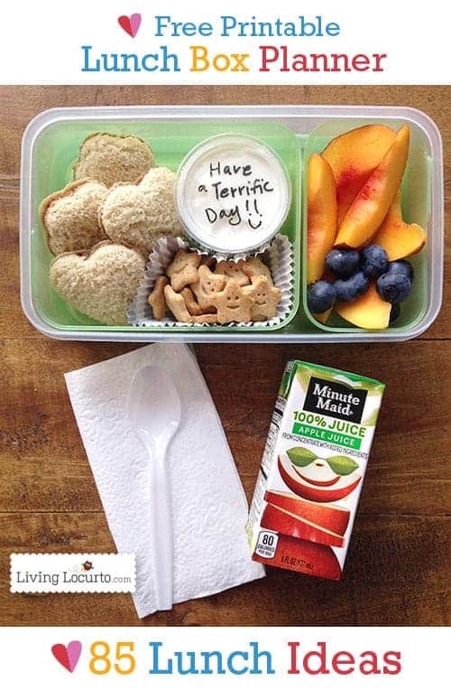 Free Printable School Lunch Box Planner with 85 Lunch Ideas. LivingLocurto.com