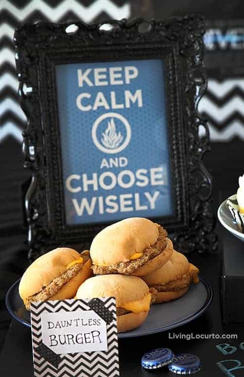 Divergent Party Ideas with Free Party Printables. Dauntless Hamburger. LivingLocurto.com