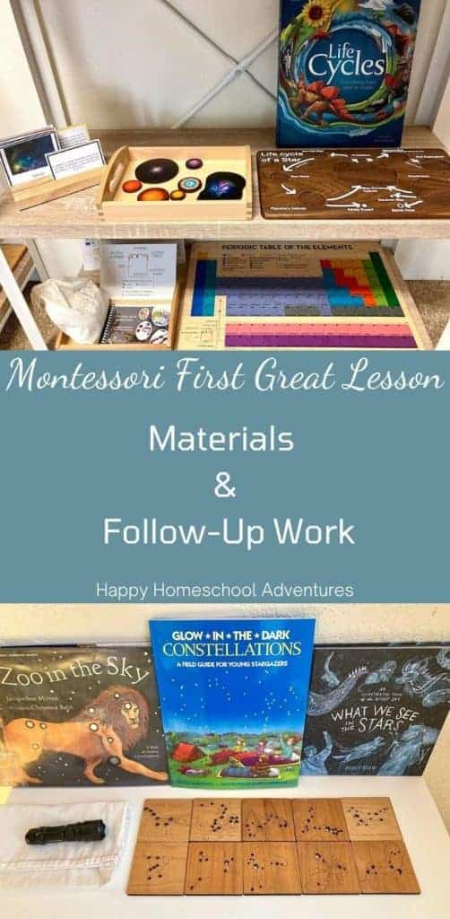 Montessori First Great Lesson Materials & Follow-Up Family Unit. Universe, Big Bang, Star Life Cycle, Stellar Nucleosynthesis, Constellations, Phases of the Moon, Structure of the Moon and most subjects #montessori #homeschool #montessorifirstgreatlesson #montessoriastronomy