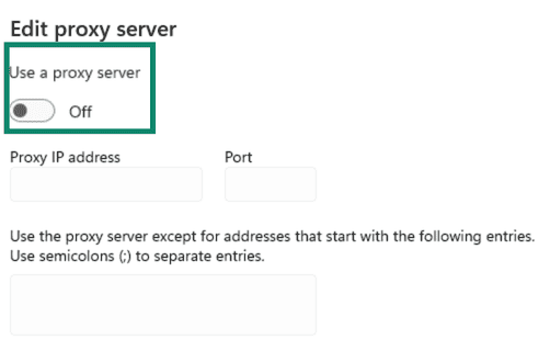 Manual proxy server edit screen, with toggle switch