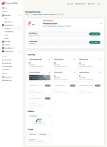 ExpressVPN+ dashboard showing Identity Defender insights.