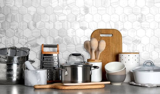 Prestige Recycled Glass Onyx White Hexagon Room