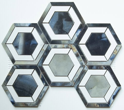 Midnight Blue Esagono Intarsio Mosaic