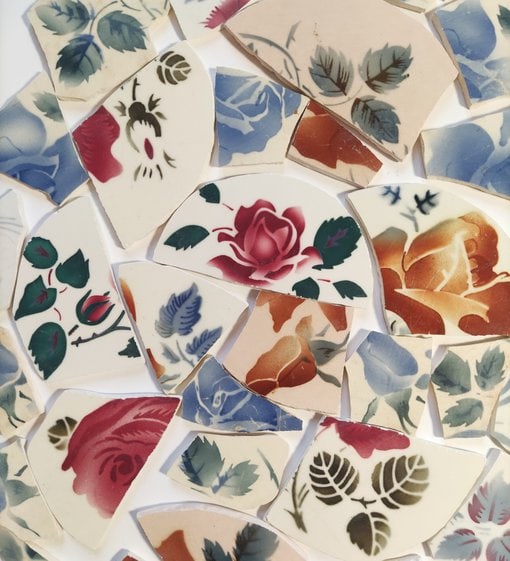 Tesselles- grands morceaux de faïence Digoin Sarreguemines - motif aux roses – Image 8