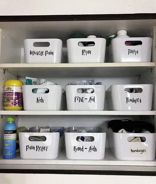 All types of labels made with the Scan N Cut for DIY tidy cupboards