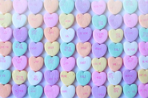 heart shaped candies in pastel color