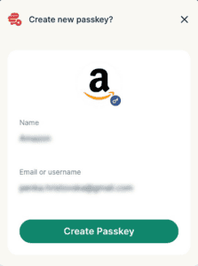The "Create new passkey?" prompt for the ExpressKeys browser extension. 