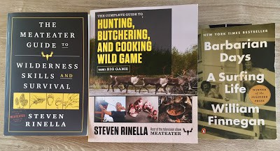 books on hunting, fishing, wilderness, and surfing