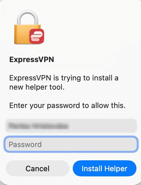 The ExpressVPN installer tool on macOS.