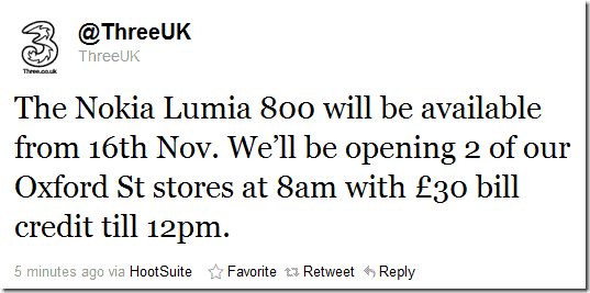 nokia lumia 800 available on three november 16th
