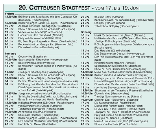 Programm Stadtfest 2011