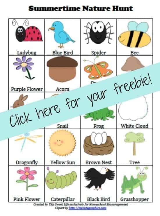 Is being outdoors and exploring nature a favorite summer activity for your family?  If so, why not take along our FREE Summertime Nature Scavenger Hunt Printable?