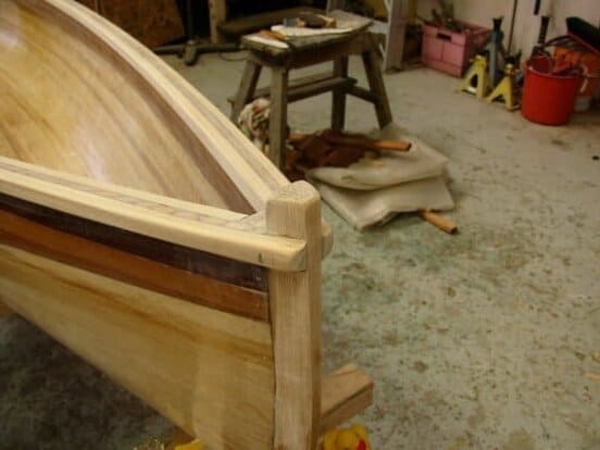 Paulownia woman's kayak. note the work done to prevent denting at this stage. storerboatplans.com