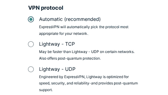 VPN protocol list on ExpressVPN's Aircove router.