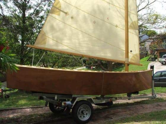 Goat Island Skiff on knockdown kit trialer.
