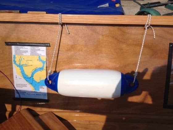 Using a fender as a dry comfortable seat in a fast dinghy with spaced gunwales - Goat Island Skiff Plan