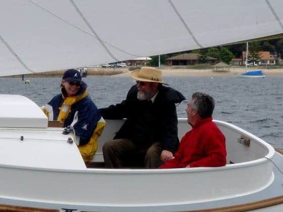 Fenwick Williams Catboat built in cedar strip at DuckFlat Wooden Boats Australia. detail design work by storerboatplans.com