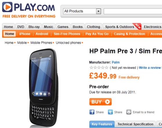 hp palm pre 3 pre order on play