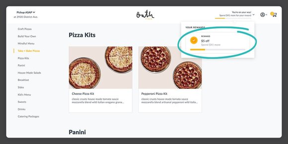 Oath Pizza web ordering experience from Thanx highlighting integrated rewards