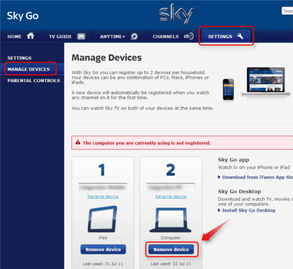 sky go switch devices at will when required