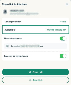 ExpressKeys macOS app interface, showing the item sharing window. The "Available to" option is highlighted.