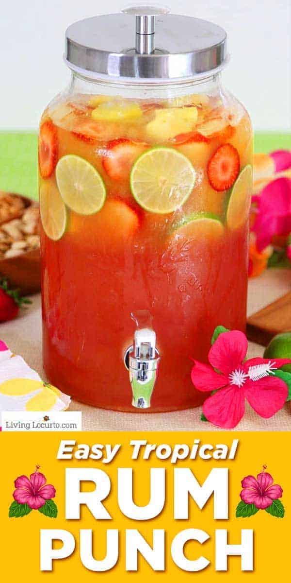 Tropical rum punch is an easy cocktail recipe for a luau party