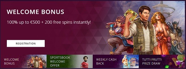 Malina welcome bonus - 200 free spins and 100% extra